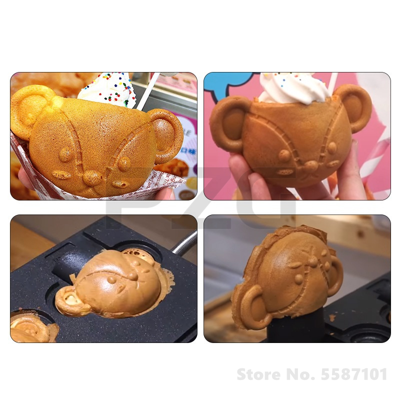 2개 테디베어 모양 미니 와플 케이크 메이커 디지털 아 - Waffle Cone Maker 리뷰 및 가격